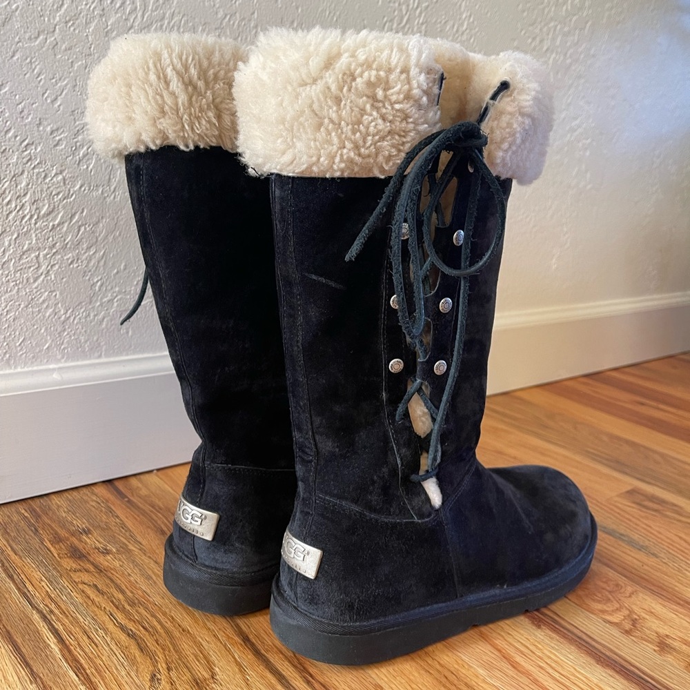 UGG Australia 5163 Upside Tall Suede Lace-Up Black Boots
